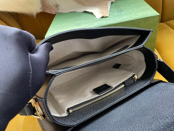 BORSA DA SELLA GG HORSEBIT 1955 25 IN TELA NERA E PELLE DI VITELLO