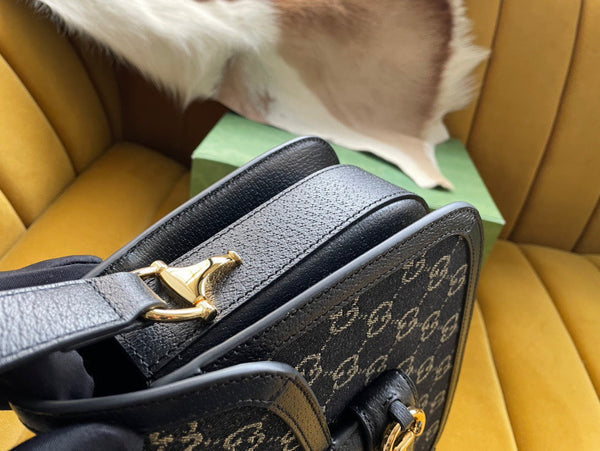 BORSA DA SELLA GG HORSEBIT 1955 25 IN TELA NERA E PELLE DI VITELLO