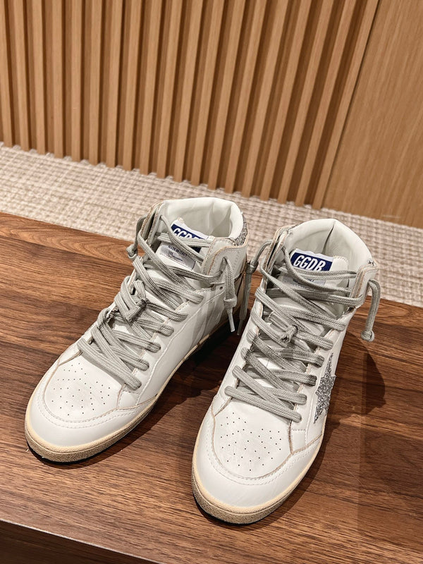 Golden Goose 2025 Baskets Montantes Blanc Argent Cuir de Vachette 170576