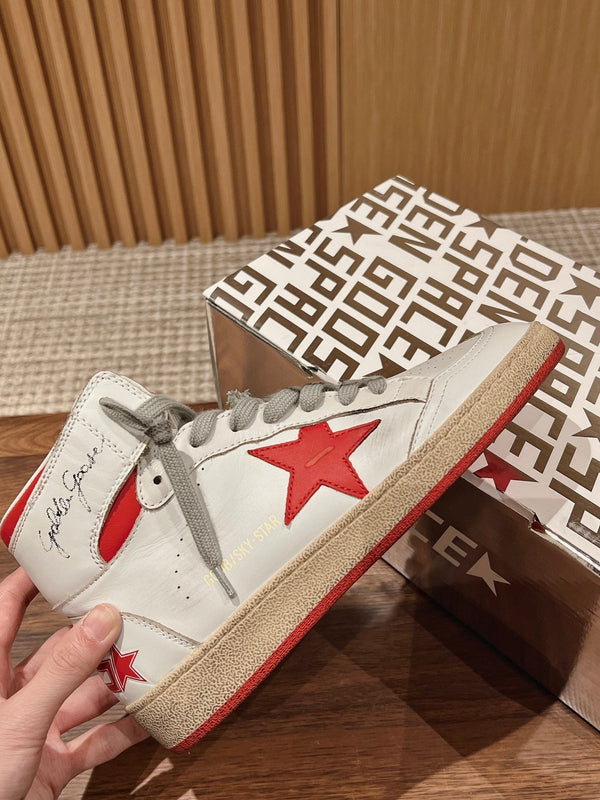 SKY-STAR SNEAKERS IN WHITE NAPPA LAMBSKIN WITH RED STAR AND HEEL TAB