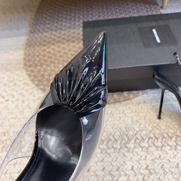 HIGH SLINGBACK IN BLACK GLOSSY CALFSKIN SPLICED WITH TPU