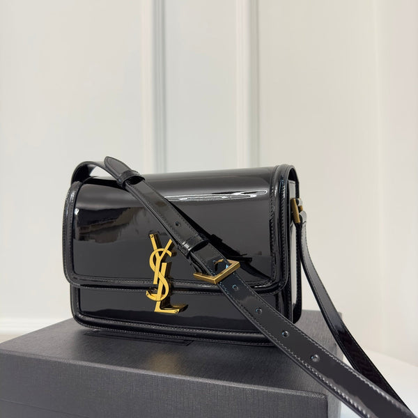 YSL Solferino Small Satchel Bag Black Gold Patent Leather 339430