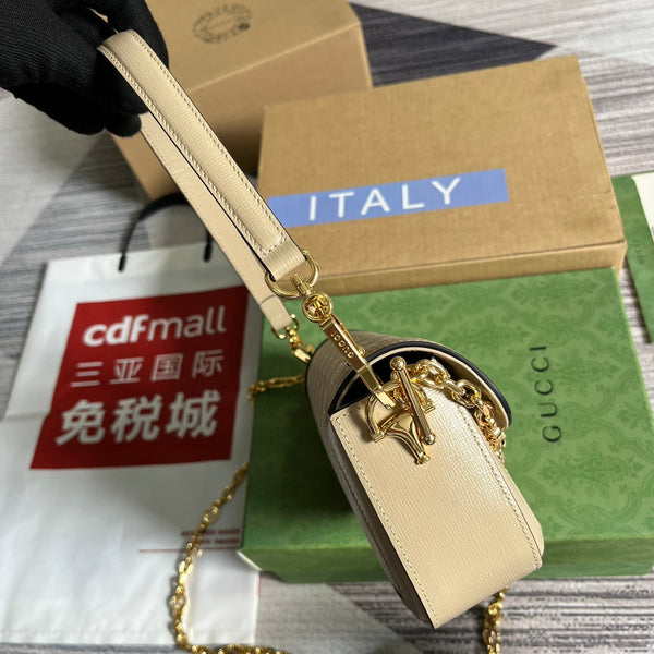 BORSA GG HORSEBIT 1955 24 IN TELA BIANCA E PELLE DI VITELLO BEIGE