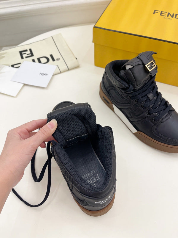 FENDI LOGO SOCK SNEAKER BOOTS IN BLACK LAMBSKIN