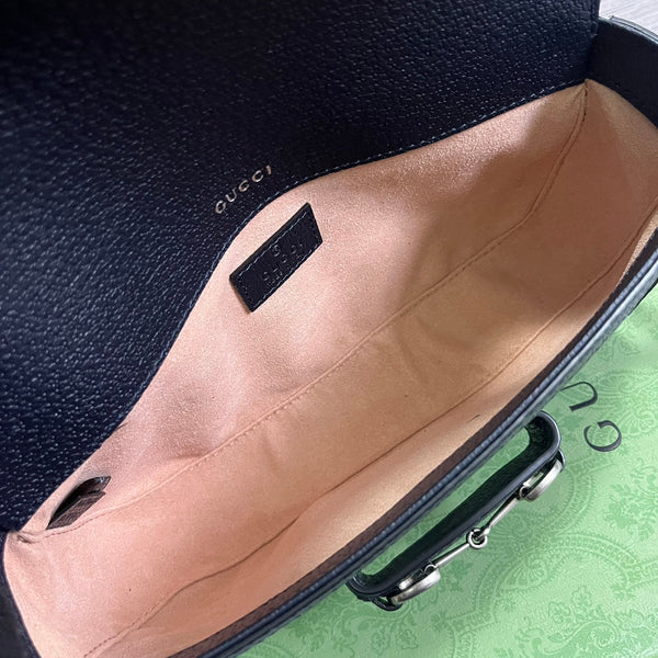 BORSA GG HORSEBIT 1955 24 IN TELA BEIGE E PELLE DI VITELLO NERA