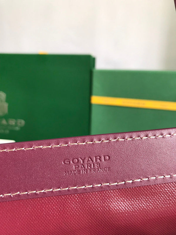 BELLECHASSE BIAUDE PM BAG 36 IN WINE RED GOYARDINE CANVAS AND CALFSKIN TRIM