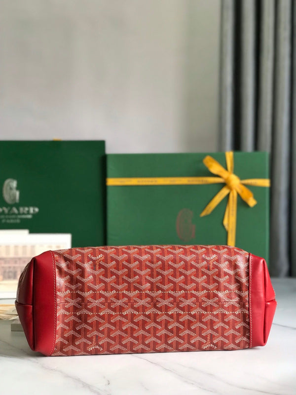 BELLECHASSE BIAUDE PM BAG 36 IN CLASSIC RED GOYARDINE CANVAS AND CALFSKIN TRIM