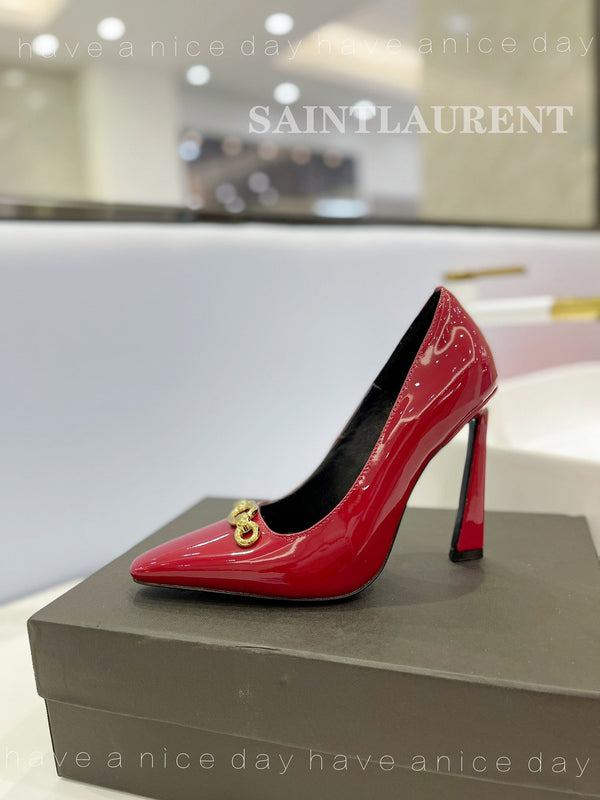 SL SILVANA CHAIN PUMPS GLOSSY RED CALFSKIN