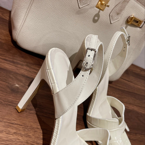 SLINGBACK ETERNITE 105 WHITE LAMBSKIN AND CROCODILE LEATHER