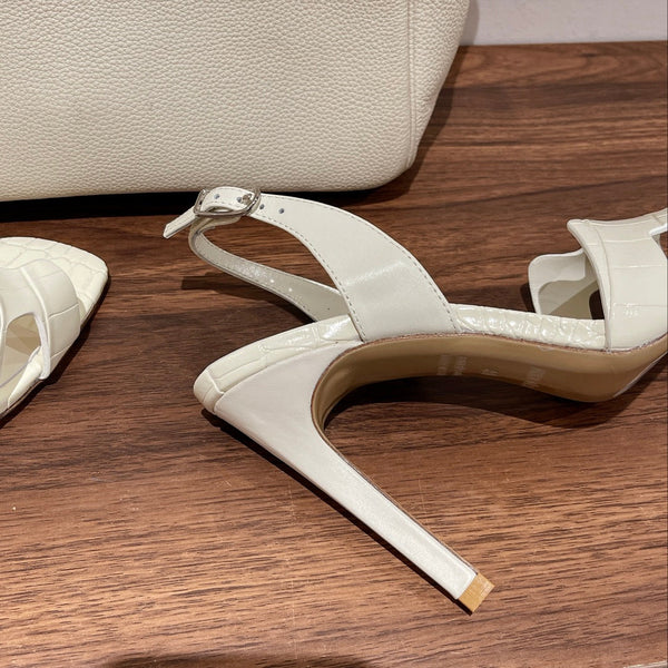 SLINGBACK ETERNITE 105 WHITE LAMBSKIN AND CROCODILE LEATHER