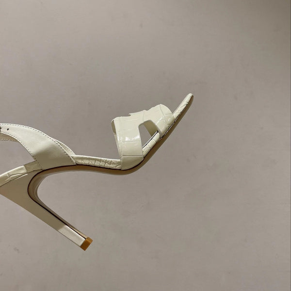 SLINGBACK ETERNITE 105 WHITE LAMBSKIN AND CROCODILE LEATHER