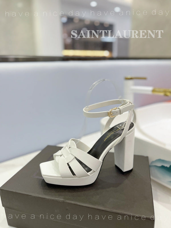 SL TRIBUTE FLATFORM SANDALS WHITE CALFSKIN