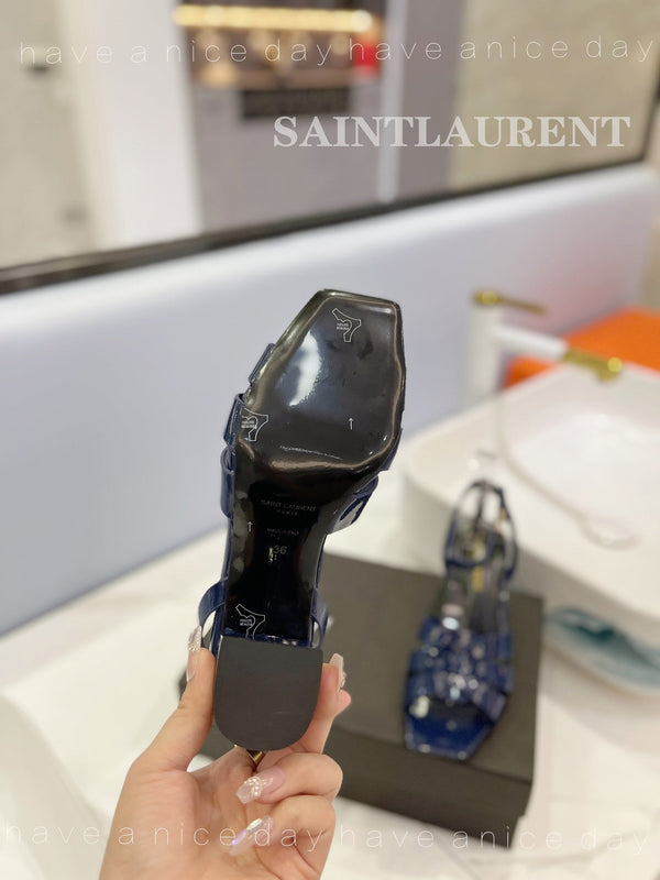 SL TRIBUTE SANDAL GLOSSY NAVY CALFSKIN