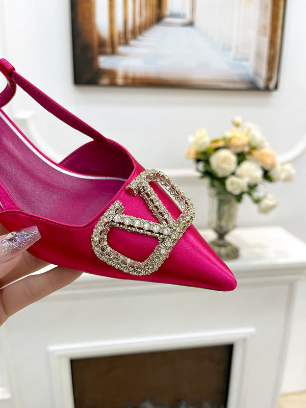 Valentino 25 Vlogo Signature Slingback Pumps Hot Pink Pastel Silk 239502