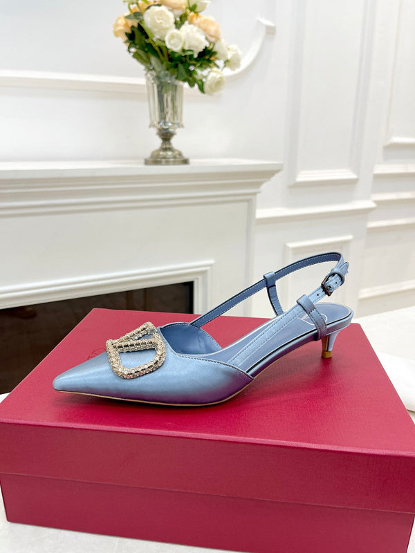 Valentino 25 Vlogo Signature Slingback Pumps Blue Pastel Silk 239503