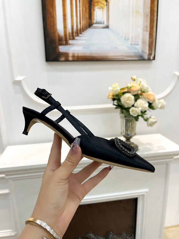 Valentino 25 Vlogo Signature Slingback Pumps Black Silk 239505