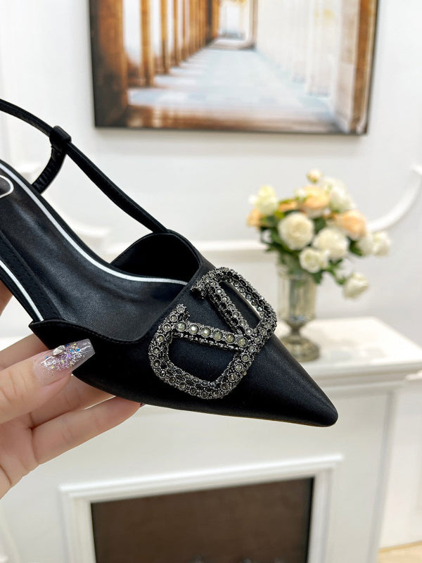 Valentino 25 Vlogo Signature Slingback Pumps Black Silk 239505