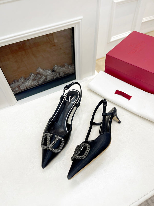 Valentino 25 Vlogo Signature Slingback Pumps Black Silk 239505