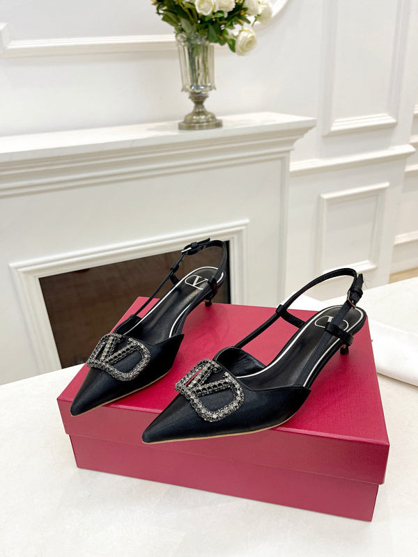 Valentino 25 Vlogo Signature Slingback Pumps Black Silk 239505