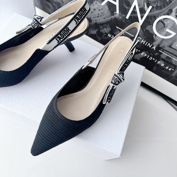 décolleté cd slingback 65 in cotone ricamato nero