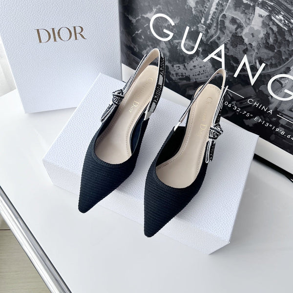 décolleté cd slingback 65 in cotone ricamato nero