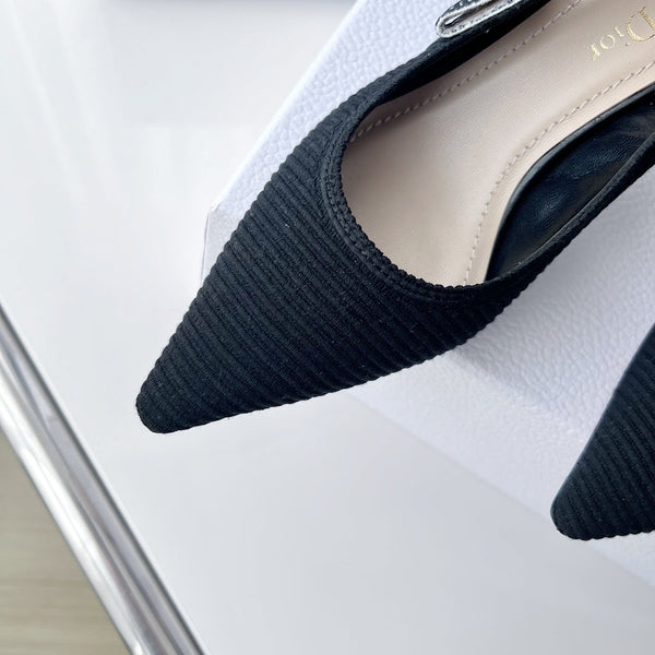 décolleté cd slingback 65 in cotone ricamato nero