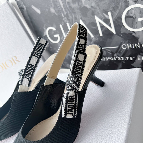 décolleté cd slingback 65 in cotone ricamato nero