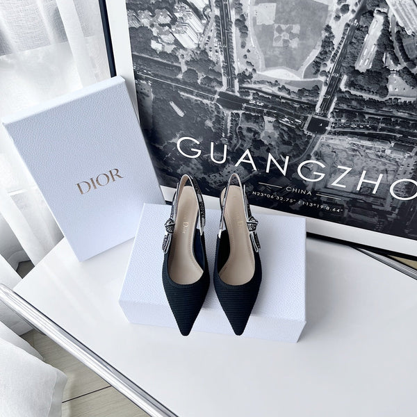 décolleté cd slingback 65 in cotone ricamato nero