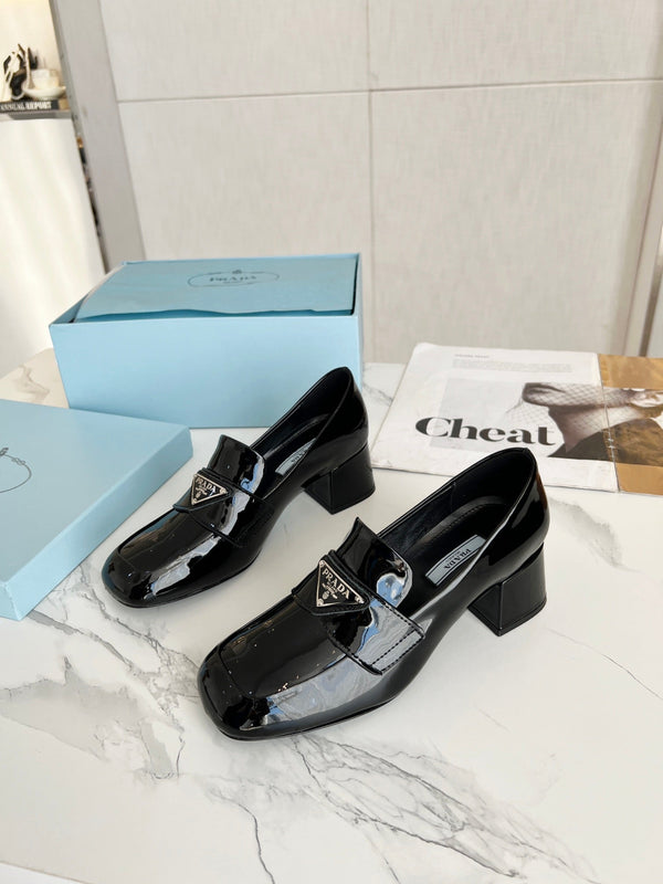 Prad 26S 5.5cm Block Heel Loafers Black Patent Leather 147124