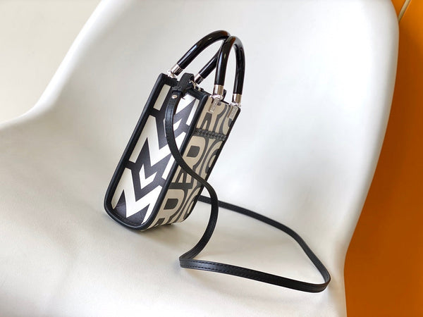 BORSA SHOPPER MINI SUNSHINE 18 IN PELLE DI VITELLO LISCIA BIANCO MIX NERO