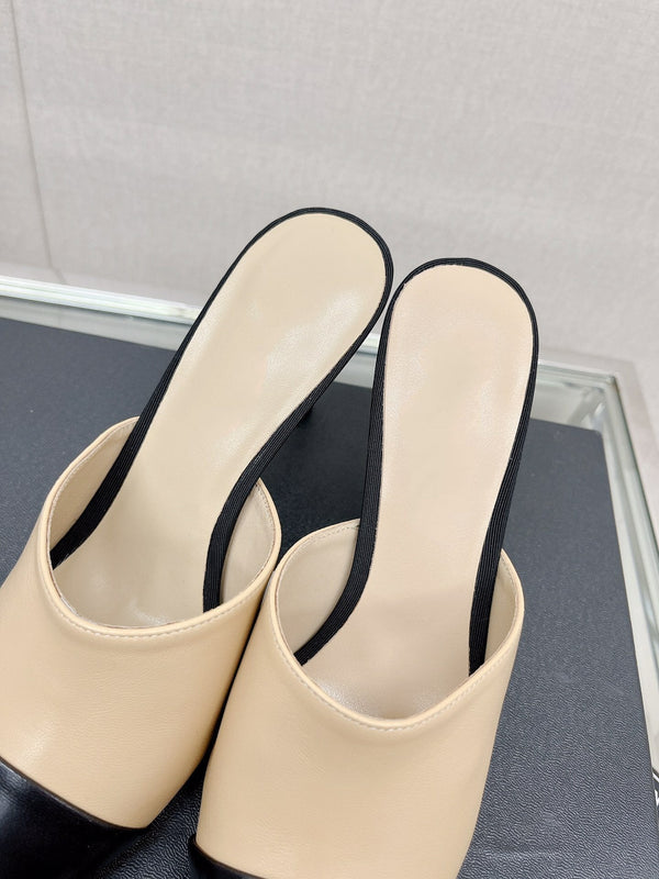 cc high heel 85 mule beige nero in pelle di agnello