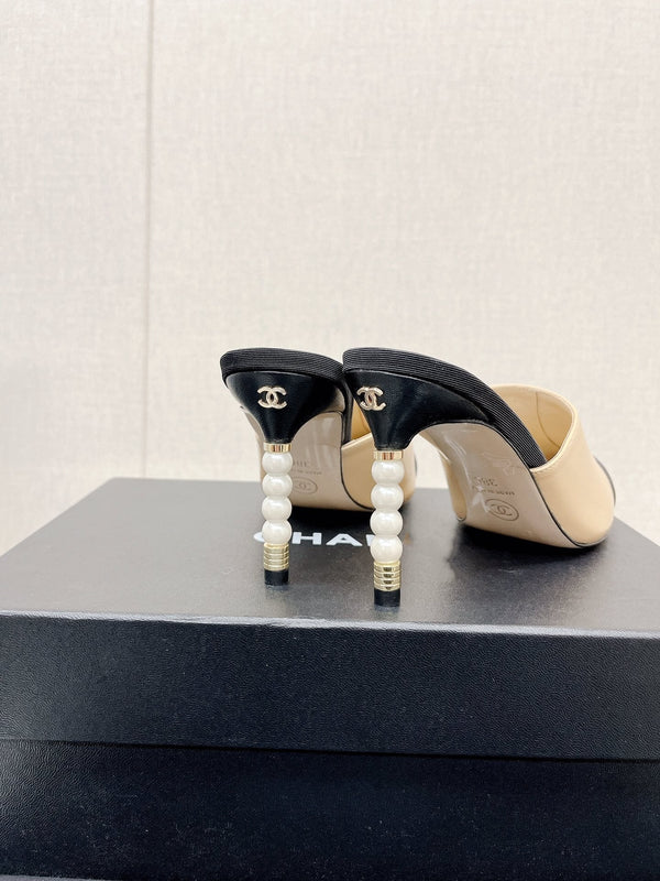 cc high heel 85 mule beige nero in pelle di agnello