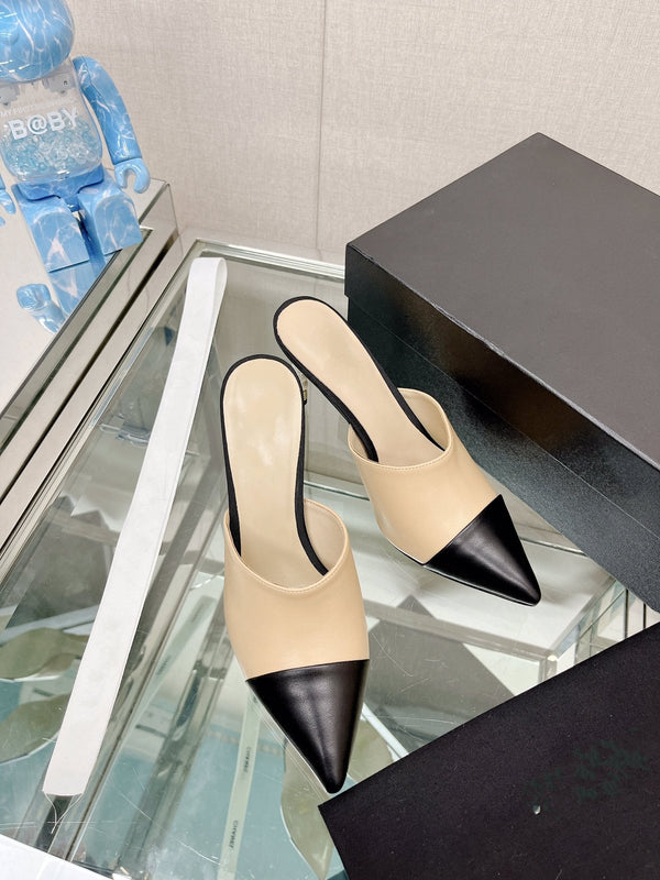 cc high heel 85 mule beige nero in pelle di agnello