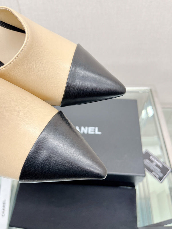 cc high heel 85 mule beige nero in pelle di agnello