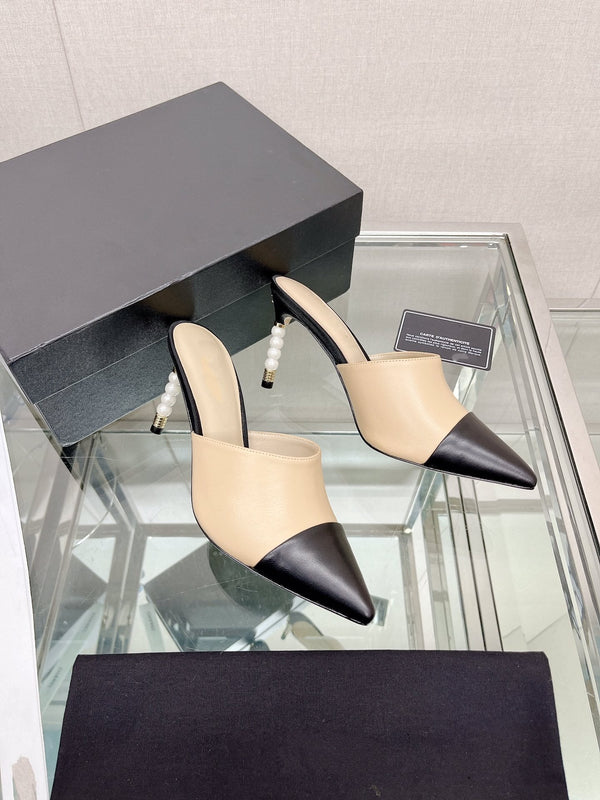 cc high heel 85 mule beige nero in pelle di agnello