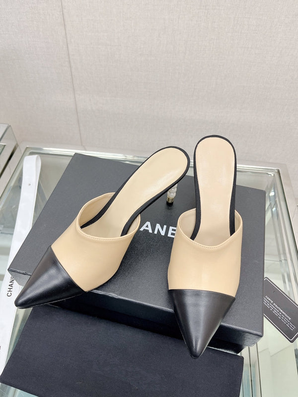 cc high heel 85 mule beige nero in pelle di agnello