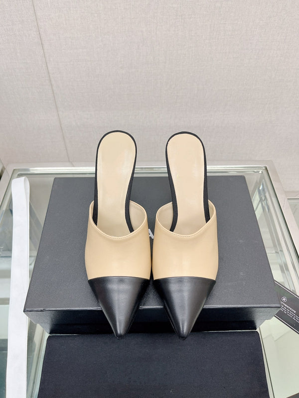 cc high heel 85 mule beige nero in pelle di agnello