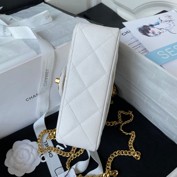 Flap Bag 20cm White Caviar Gold Hardware