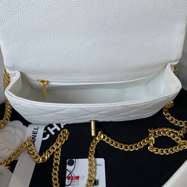 Flap Bag 20cm White Caviar Gold Hardware