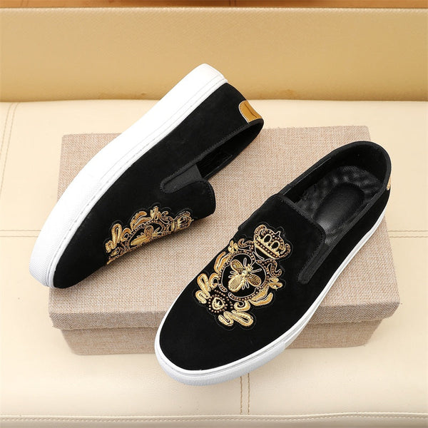 GG Men's Slip-on Loafers Black Gold Suede 545716