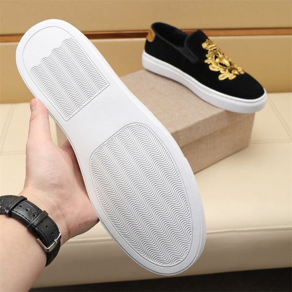 GG Men's Slip-on Loafers Black Gold Suede 545716