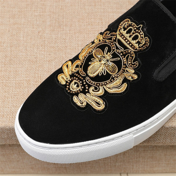 GG Men's Slip-on Loafers Black Gold Suede 545716