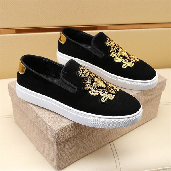 GG Men's Slip-on Loafers Black Gold Suede 545716