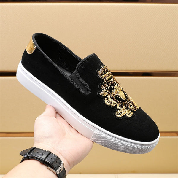 GG Men's Slip-on Loafers Black Gold Suede 545716