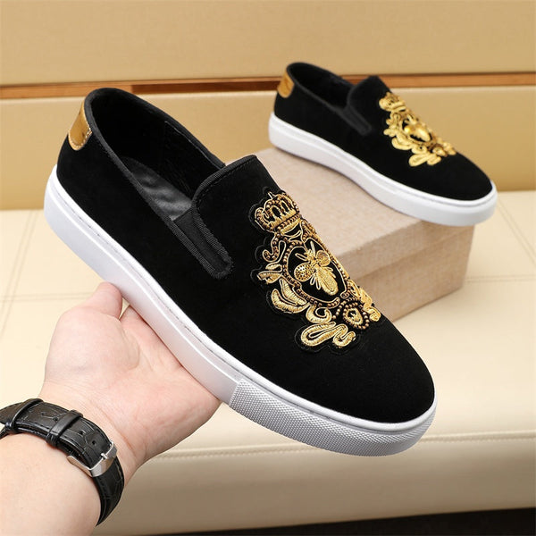 GG Men's Slip-on Loafers Black Gold Suede 545716