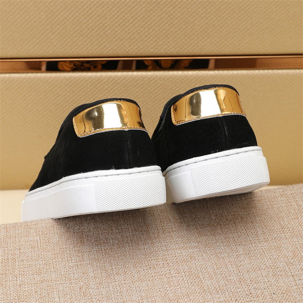 GG Men's Slip-on Loafers Black Gold Suede 545716