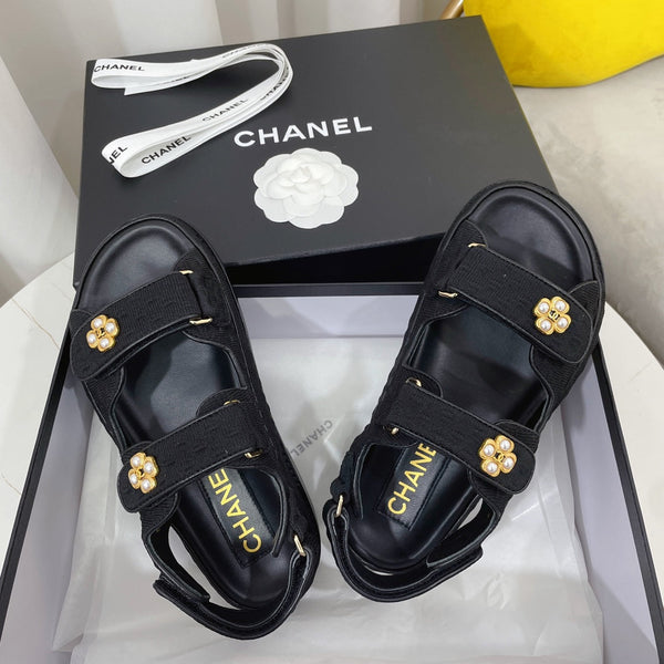 CC Sandale Papa Toile Noire Cuir 742945