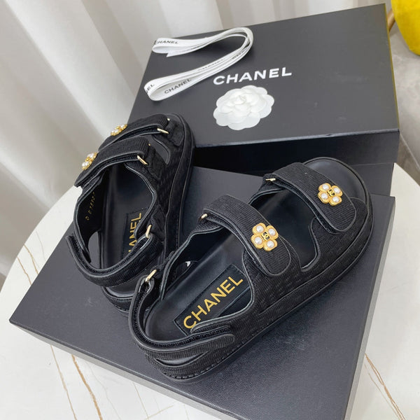 CC Sandale Papa Toile Noire Cuir 742945