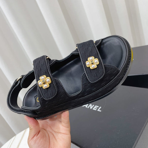 CC Sandale Papa Toile Noire Cuir 742945