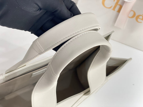 Chloé Woody Tote Bag 45cm White Calfskin 531226